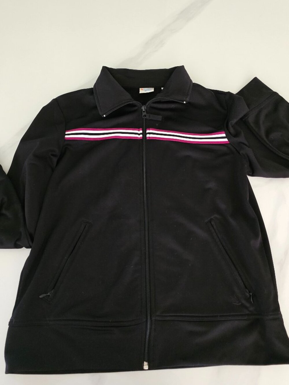 Bold Spirit Black Track Jacket Women's Small S Pink Stripe Fleece Lined Full Zip